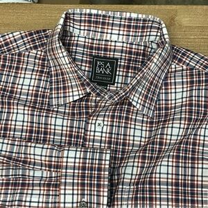 JOS.A.BANK TRAVELER TAILORED FIT MENS PLAID LONG SLEEVE SHIRT MEDIUM 100% COTTON